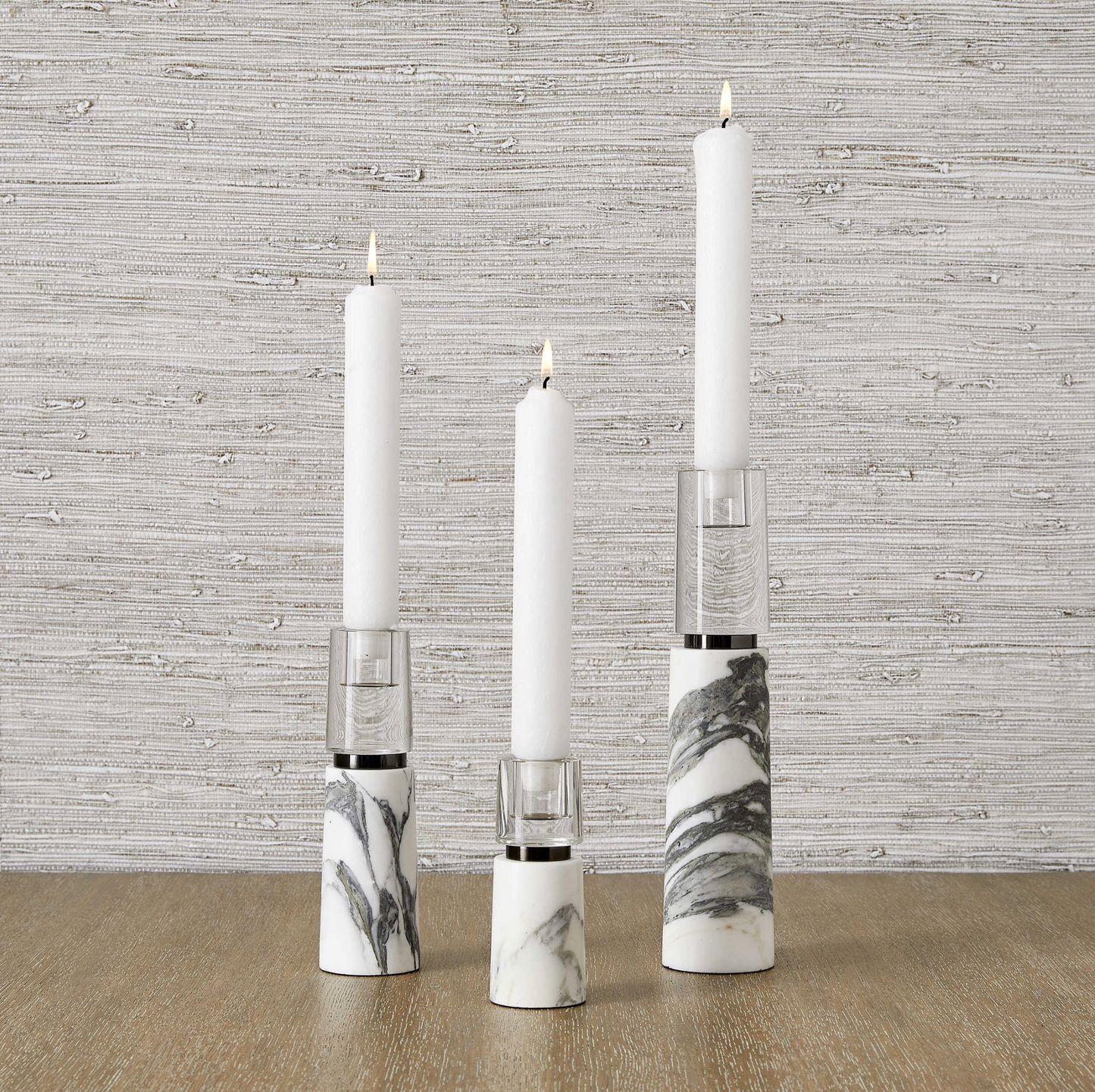 OPTIC CANDLEHOLDERS - MARBLE, S/3