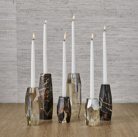 MULTIFACETED TAPER CANDLEHOLDERS - MARBLE, S/3