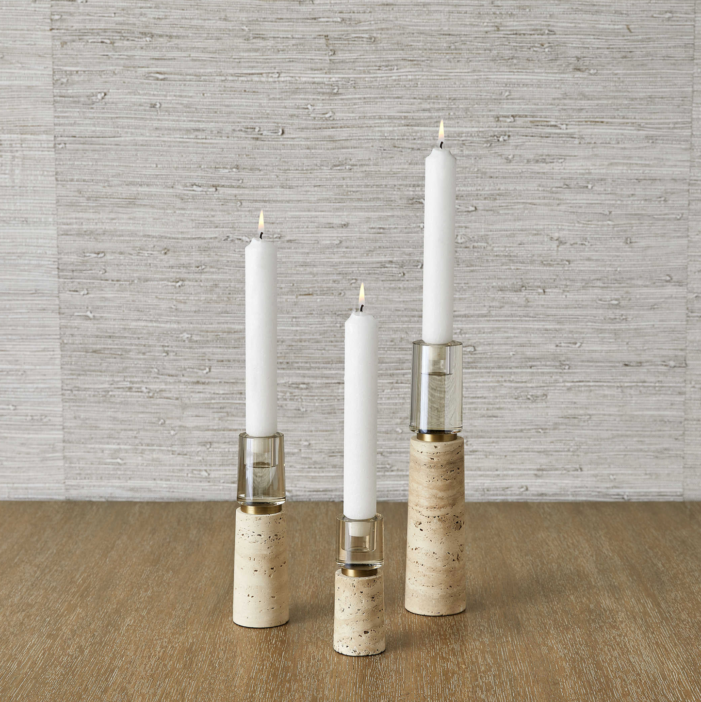 OPTIC CANDLEHOLDERS - TRAVERTINE, S/3