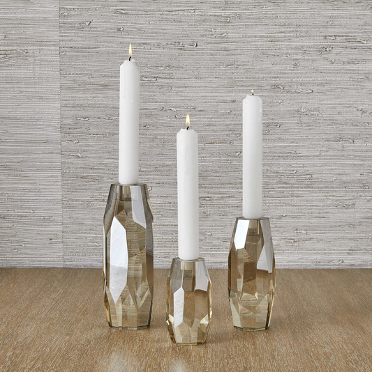 MULTIFACETED TAPER CANDLEHOLDERS - CRYSTAL, S/3