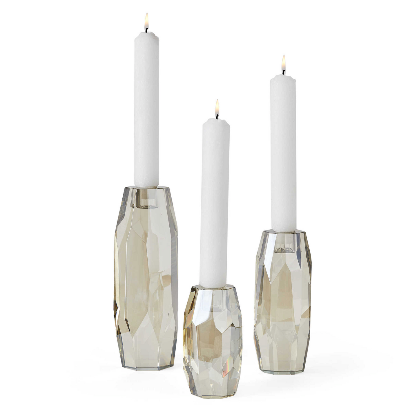 MULTIFACETED TAPER CANDLEHOLDERS - CRYSTAL, S/3