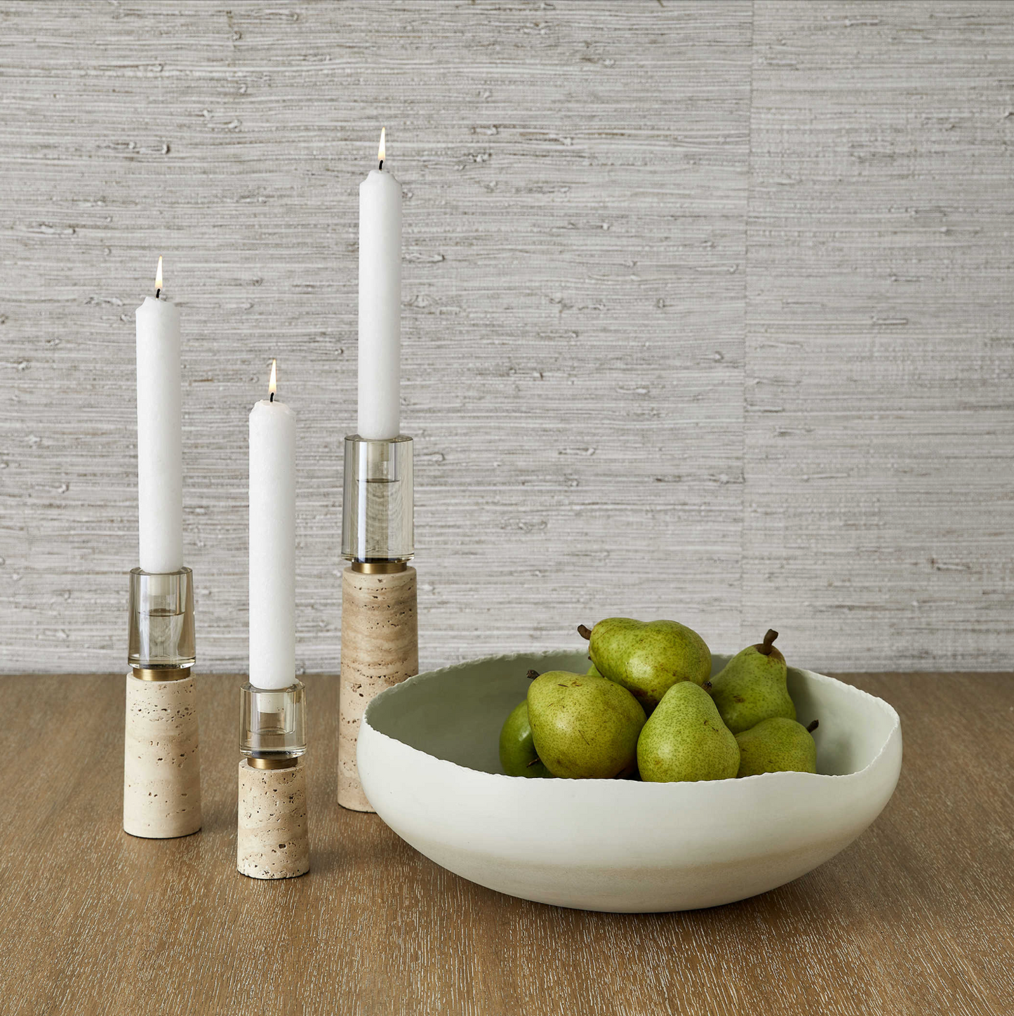 OPTIC CANDLEHOLDERS - TRAVERTINE, S/3