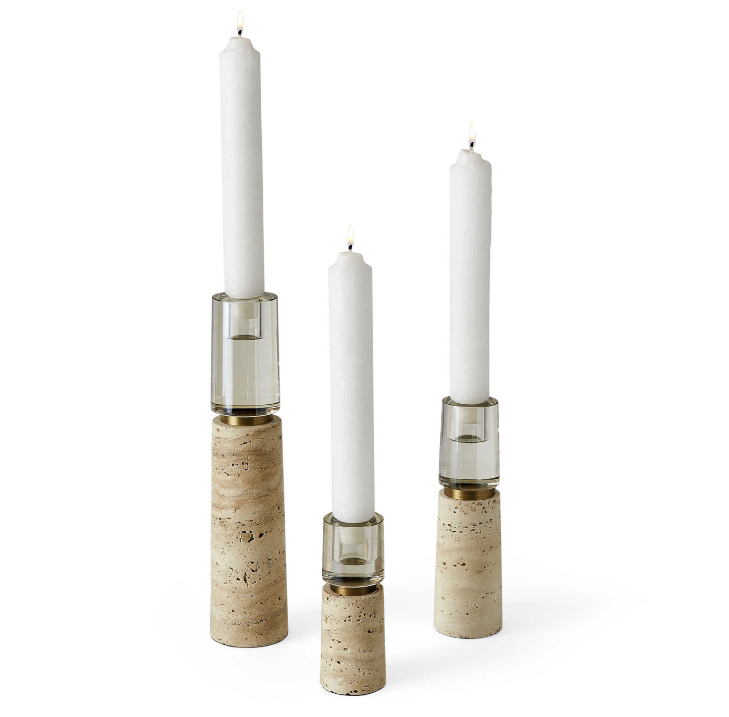 OPTIC CANDLEHOLDERS - TRAVERTINE, S/3