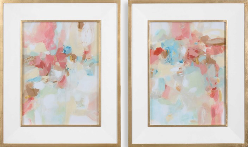 A TOUCH OF BLUSH AND ROSEWOOD FENCES FRAMED PRINTS, S/2