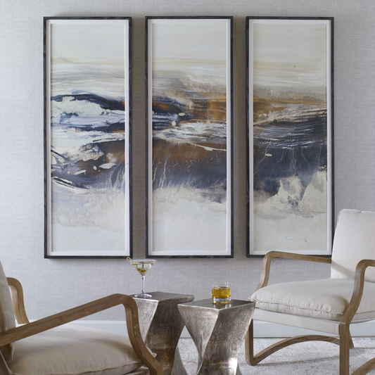 GRAPHITE HORIZON FRAMED PRINTS, S/3